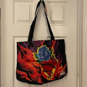 Vintage 2005 camel cash Graffiti Print Tote Bag flames of love